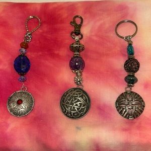 Set of 3 Pewter Protection Shield charms with gorgeous beads